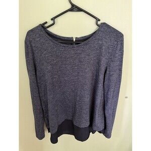 Ann Taylor Women's Top Blouse Gray/Black 1/4 Zip on Back Size Large